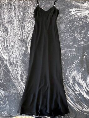 Vintage  Lauren Ralph Lauren Fitted Black Maxi Evening Dress Sz 6 - Embellished